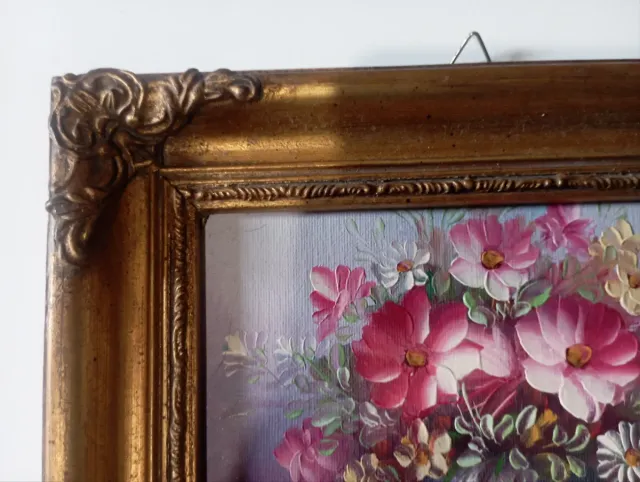Quadretto dipinto fiori vintage anni 80 cornice.