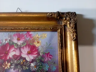 Quadretto dipinto fiori vintage anni 80 cornice.