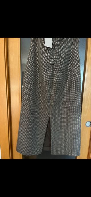 Vestido palabra de honor Zara plateado