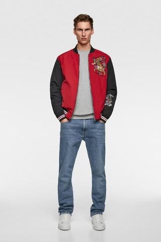 Cazadora Zara Roja y Negra Hombre