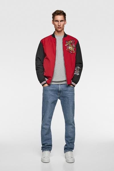 Cazadora Zara Roja y Negra Hombre