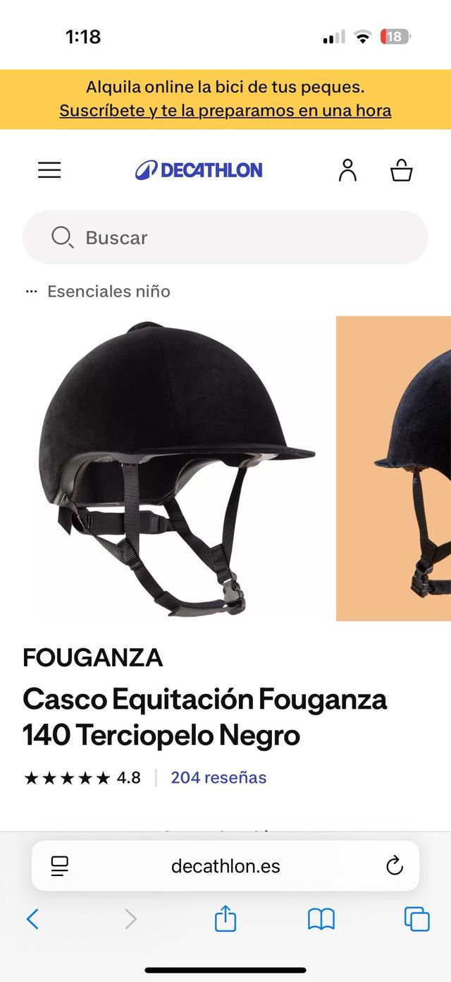 Casco Equitación Fouganza Terciopelo Negro