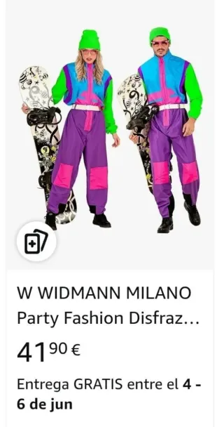 Disfraz snowboarder, mono retro, traje talla S