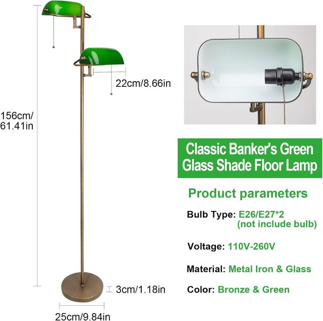 Lámpara de Pie Banquero Vidrio Verde FIRVRE