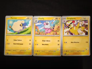 Lote 3 Cartas Pokémon: Mareep, Flaaffy, Ampharos