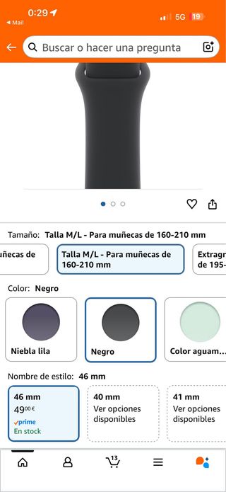 Correa Deportiva Apple Watch 46mm Negra/Gris