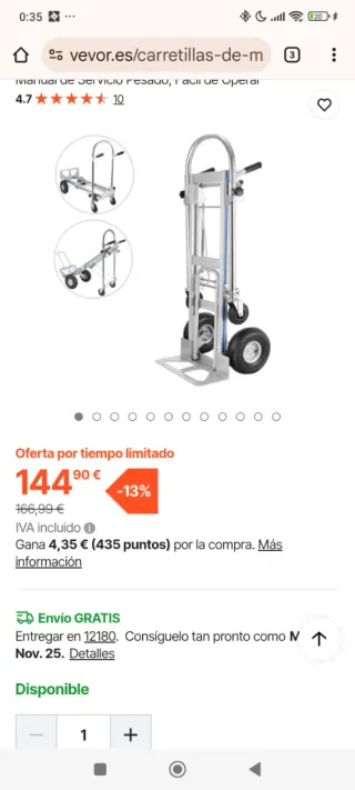 Carretilla de mano VEVOR 450KG