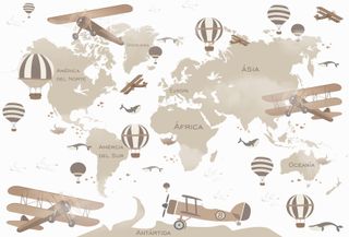 Papel de parede infantil mapa mundo aviões