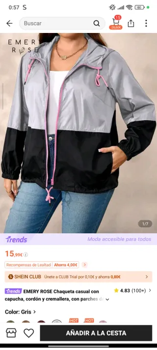 Chaqueta EMERY ROSE capucha cremallera