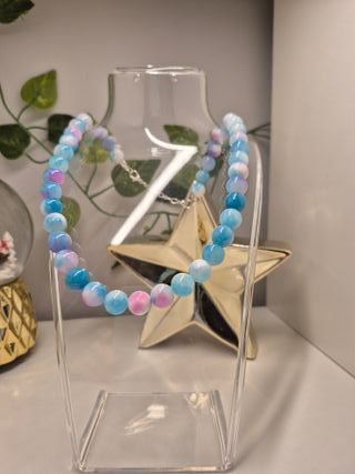 Collana perline azzurre e rosa
