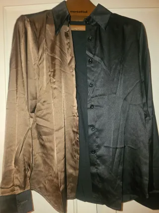 Camisa Cortefiel Satén Marrón y Negro