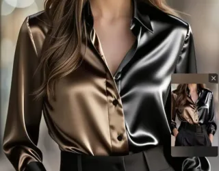 Camisa Cortefiel Satén Marrón y Negro