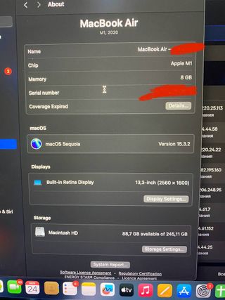 MacBook Air M1 2020 256GB 8GB RAM Plata