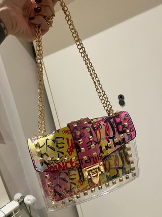 Borsa tracolla graffiti borchie oro