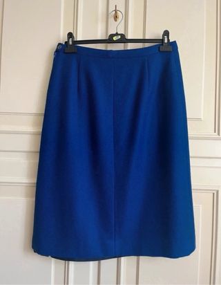 Gonna blu vintage in pura lana vergine, taglia L/X