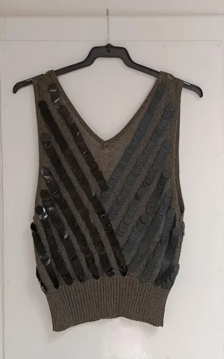 Crop top de punto vintage con lentejuelas, años 90