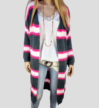 Chaqueta Larga Rayas Gris y Rosa Made in Italy