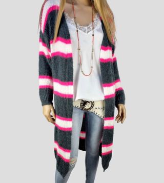 Chaqueta Larga Rayas Gris y Rosa Made in Italy