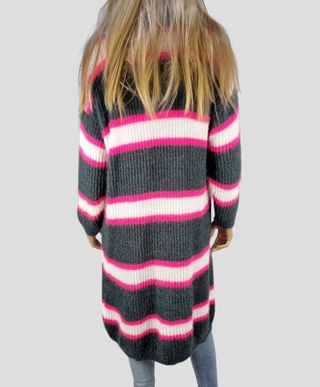 Chaqueta Larga Rayas Gris y Rosa Made in Italy