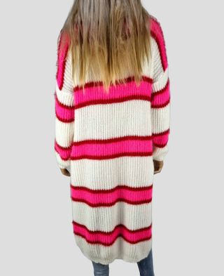 Chaqueta Larga Rayas Blanco y Rosa