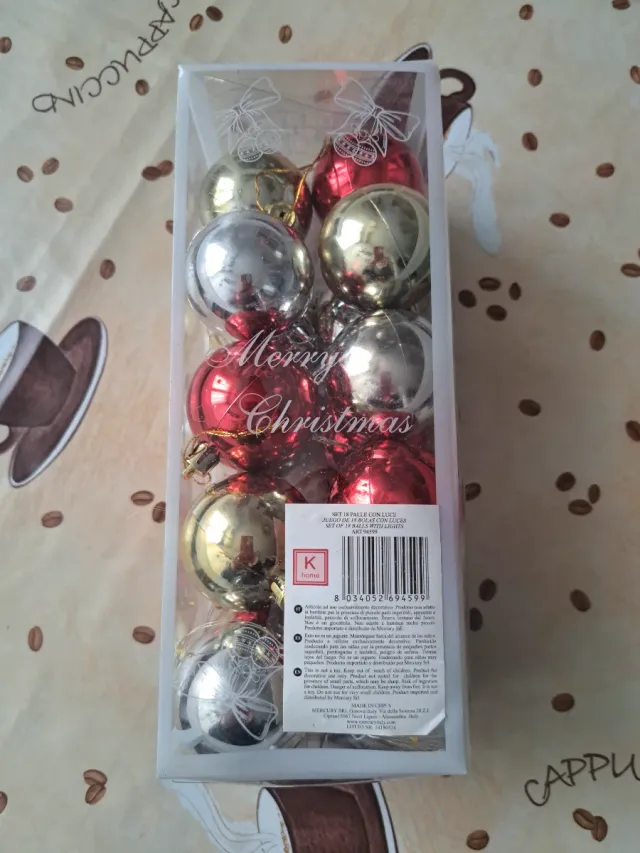 Set 12 Palline Natale K Home Rosse Oro Argento