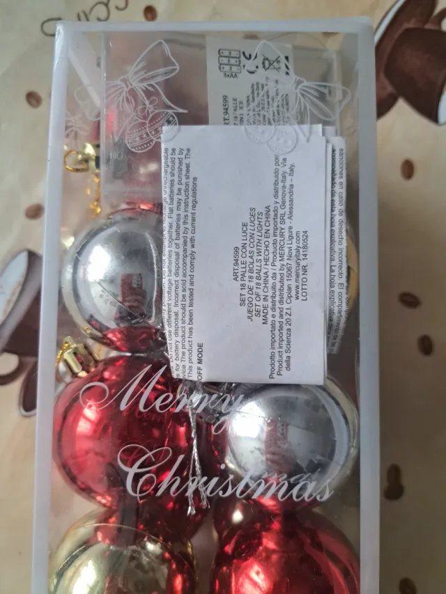 Set 12 Palline Natale K Home Rosse Oro Argento