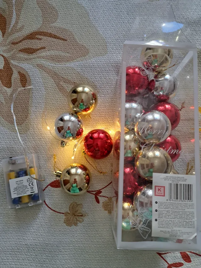 Set 12 Palline Natale K Home Rosse Oro Argento