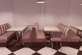 Mobiliario estilo diner americano hasta 45 pax.