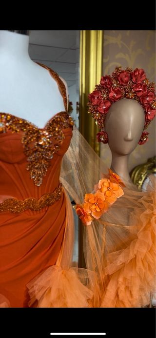 Vestido de Novia Gitana Naranja y Dorado