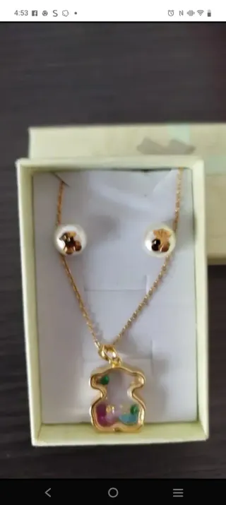 Conjunto collar y pendientes oso de acero inoxidab