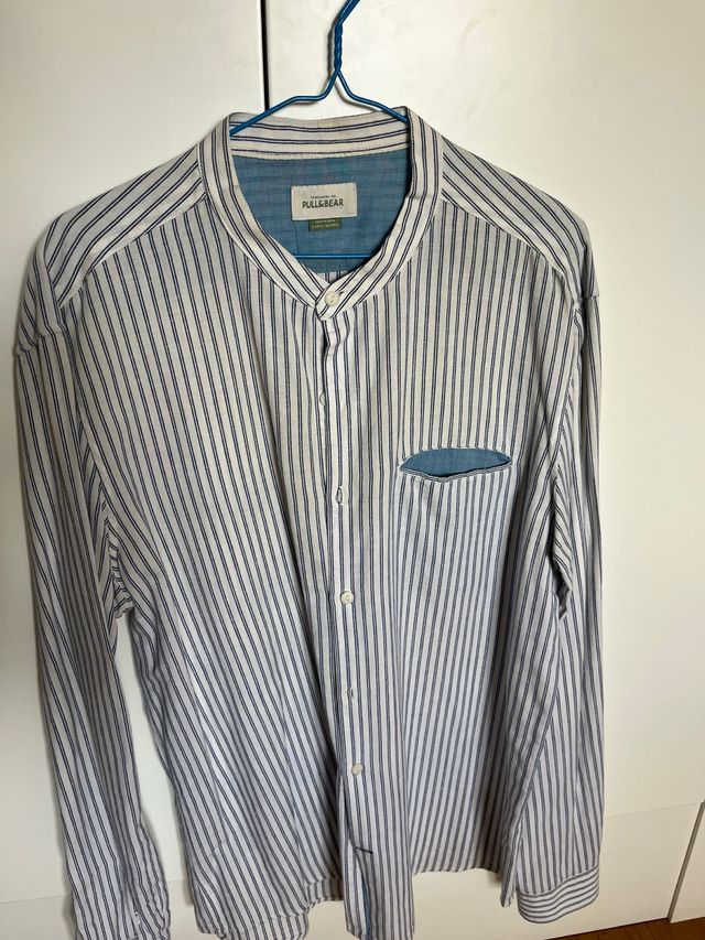 Camicia Pull&Bear a righe con colletto mao blu/bianco
