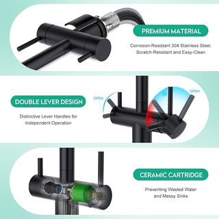 CREA Grifo Negro Cocina 3 vías Ducha extensible