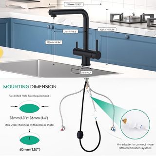 CREA Grifo Negro Cocina 3 vías Ducha extensible