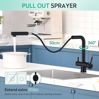 CREA Grifo Negro Cocina 3 vías Ducha extensible