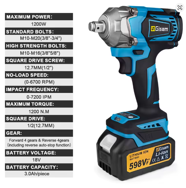 Llave de Impacto Gisam 1200 NM BL Motor