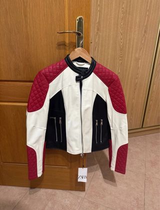 Cazadora Zara Piel Sintética Tricolor