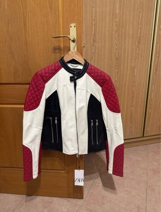 Cazadora Zara Piel Sintética Tricolor