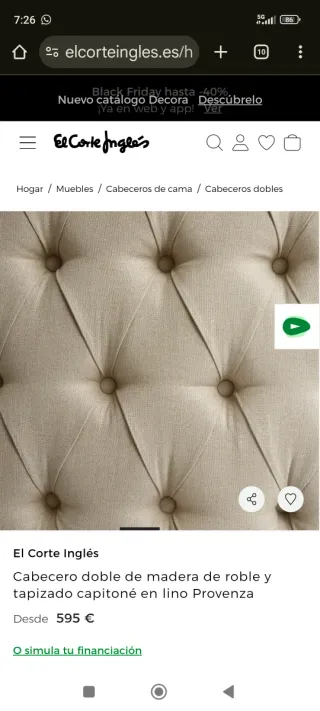 Cabecero cama 150cm Vintage Roble y Lino