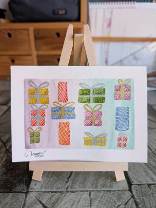 Postal Navideña Acuarela Regalos