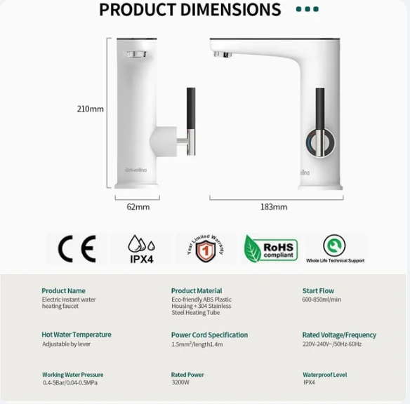 Grifo Eléctrico Agua Caliente Briwellna