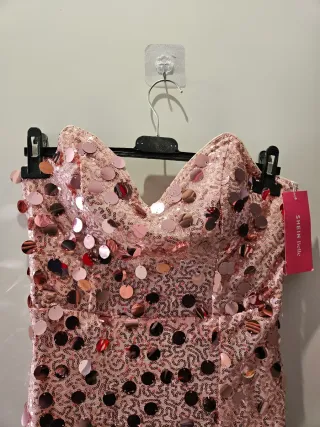 Vestido rosa lentejuelas grande palabra de honor