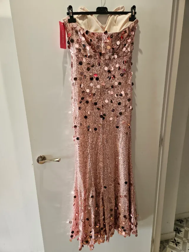 Vestido rosa lentejuelas grande palabra de honor