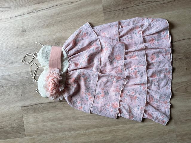 Vestido ceremonia/cóctel rosa y blanco