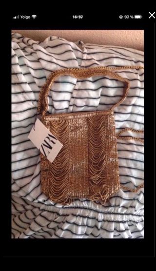 Bolso Abalorios Dorado Zara