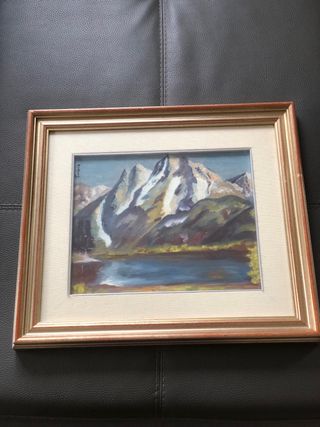 Quadro Montagna Lago Dipinto Mano Vintage