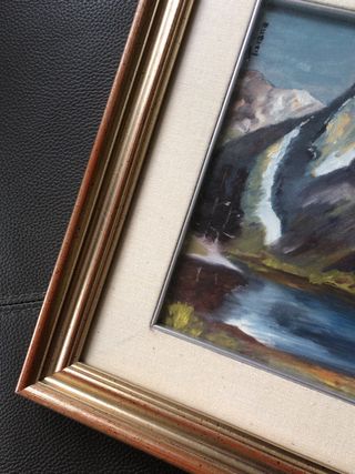 Quadro Montagna Lago Dipinto Mano Vintage