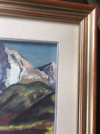 Quadro Montagna Lago Dipinto Mano Vintage