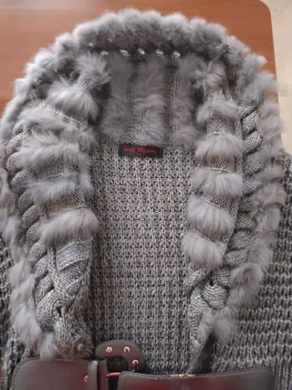 Cardigan donna grigio con pelliccia