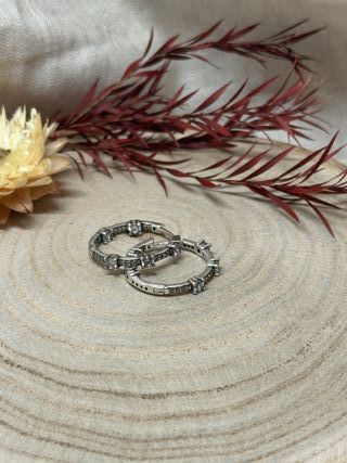 Pendientes Aro Circonitas y Brillantes Plata