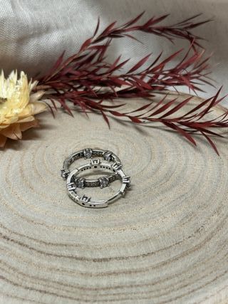 Pendientes Aro Circonitas y Brillantes Plata